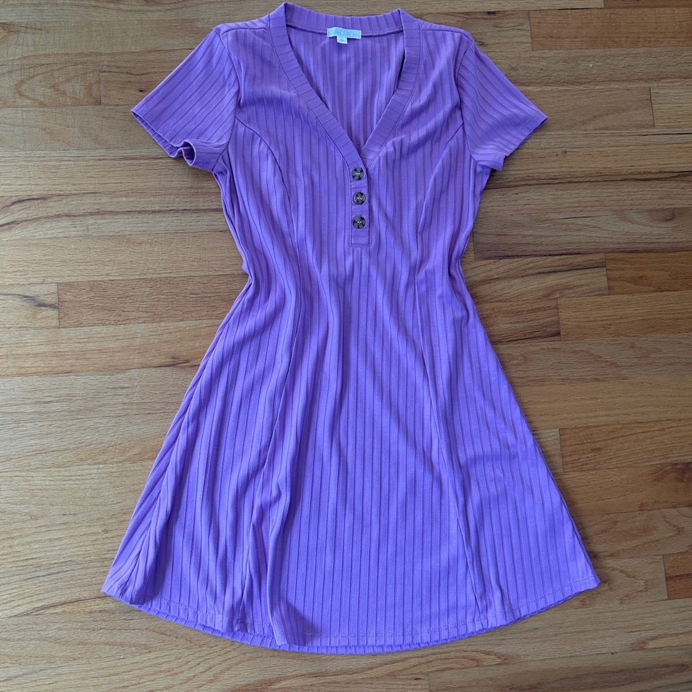 Abound Lavender Ribbed V-Neck Button-Front Dress